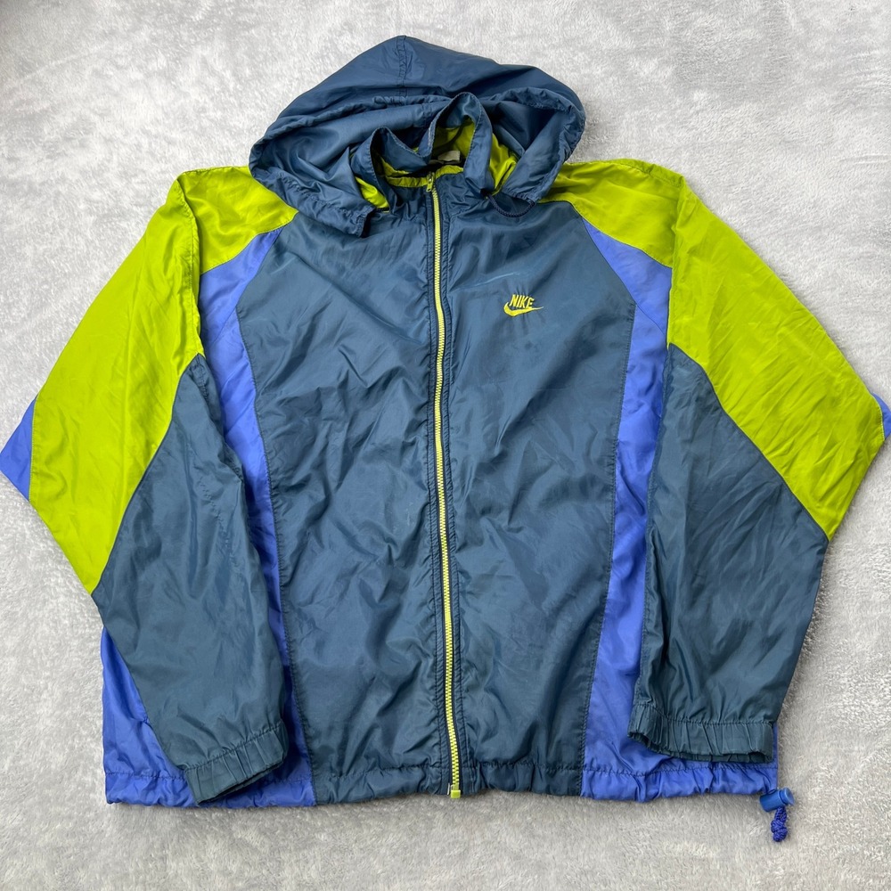 Nike Vintage Colorblock Windbreaker XL Navy Blue Lime Men Retro 90s Sportswear